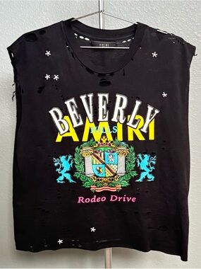 AMIRI Beverly Hills Rodeo Drive Distressed Sleeveless T-Shirt Black Size S